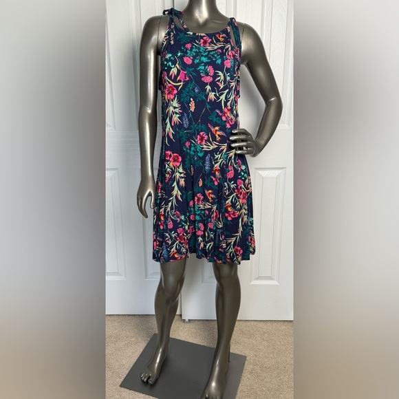 Decree Women's Palm Tropical Junior Halter Swing Dress Black Purple Size Xl - Picture 1 of 9